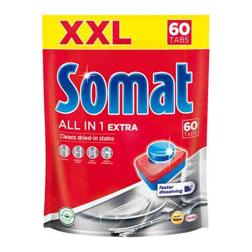 Средство для мытья посуды в посудомоечной машине Somat All in 1 Extra в таблетках 60 штук арт. 3371099