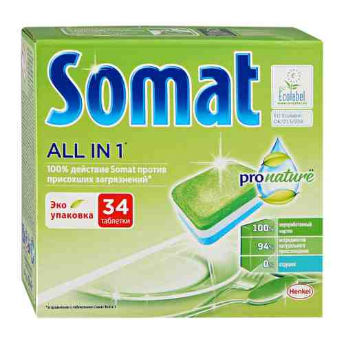 Средство для мытья посуды в посудомоечной машине Somat All in 1 ProNature в таблетках 34 штуки арт. 3421267