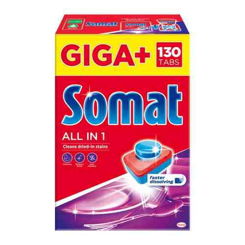 Средство для мытья посуды в посудомоечной машине Somat All in 1 в таблетках 130 штук арт. 3471402