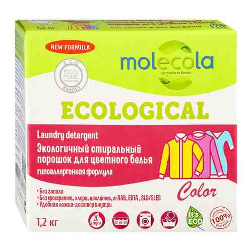Стиральный порошок Molecola экологичный с растительными энзимами для цветного белья 1.2 кг арт. 3299138