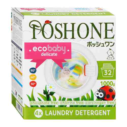 Стиральный порошок Posh One Ecobaby Delicate для стирки детского белья и деликатных тканей экологичный концентрат 1 кг арт. 3511099