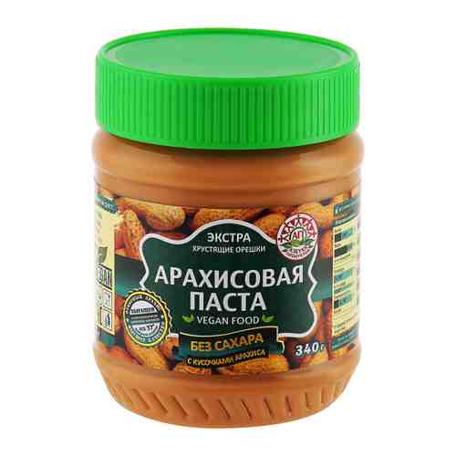 Паста Азбука Продуктов арахисовая без сахара с кусочками арахиса 340 г арт. 3454433