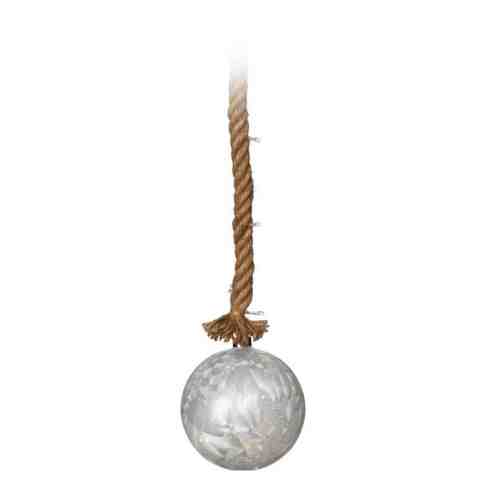 Светильник Koopman шар серебристый диаметр 12 см 19 led на джутовой веревке арт. 3505532