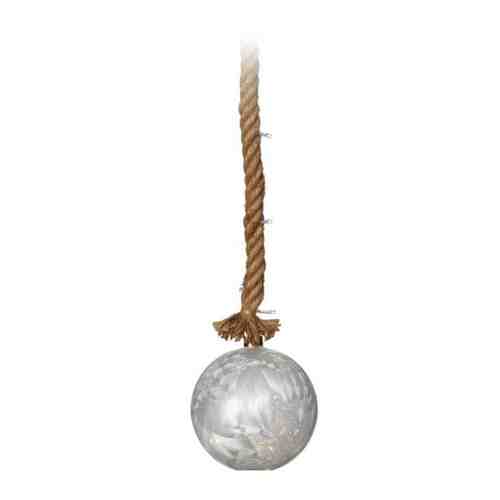 Светильник Koopman шар серебристый диаметр 15 см 24 led на джутовой веревке арт. 3505510