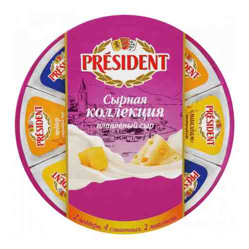 Сыр плавленый President Сырная коллекция (сливочный, маасдам и чеддер) 45% 140 г арт. 3376383