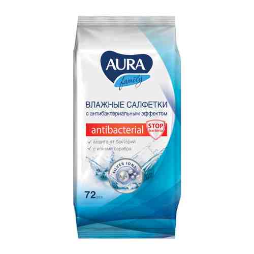 Влажные салфетки Aura Family очищающие с антибактериальным эффектом 72 штуки арт. 3284514