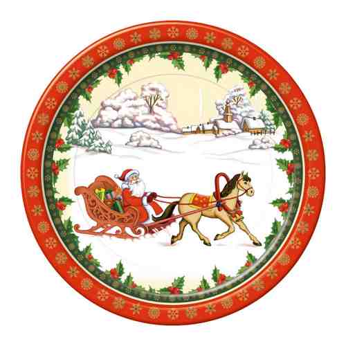 Тарелка одноразовая Bgreen Дед мороз на санях картонная 23 см 10 штук арт. 3334925