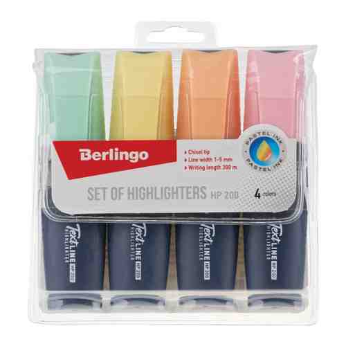 Текстовыделитель Berlingo Textline HP200 4 пастельных цвета (толщина линии 1.0-5.0 мм) арт. 3408649