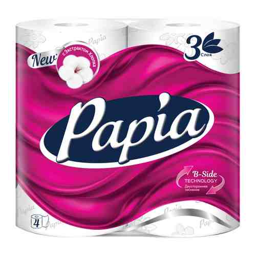 Туалетная бумага Papia белая 3-слойная 4 рулона арт. 3255775