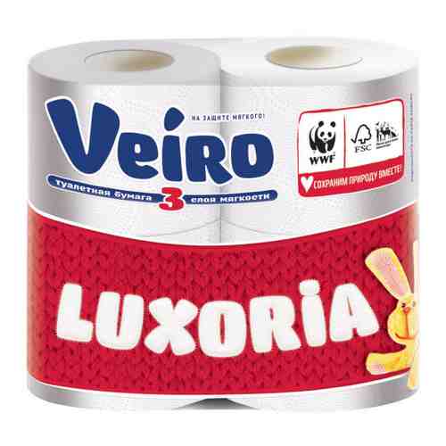 Туалетная бумага Veiro Luxoria белая 3-слойная 4 рулона арт. 3120081