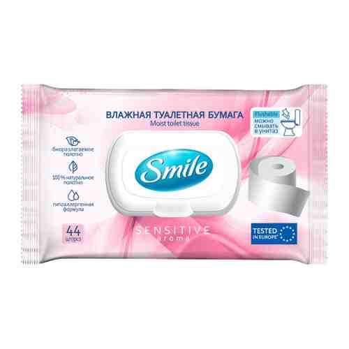 Туалетная бумага влажная Smile Sensitive для взрослых c клапаном 44 штук арт. 3512609