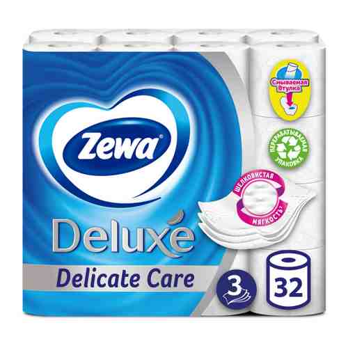 Туалетная бумага Zewa Deluxe белая 3-слойная 32 рулона арт. 3414246