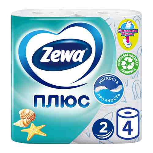 Туалетная бумага Zewa Плюс Свежесть океана 2-слойная 4 рулона арт. 3286549