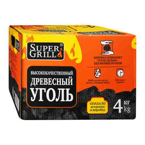Уголь древесный SuperGrill коробка 4 кг арт. 3448479