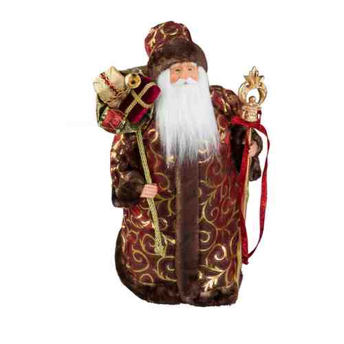 Украшение новогоднее Holiday Classics Дед Мороз в бордово-золотой бархатной шубе 45 см арт. 3412978