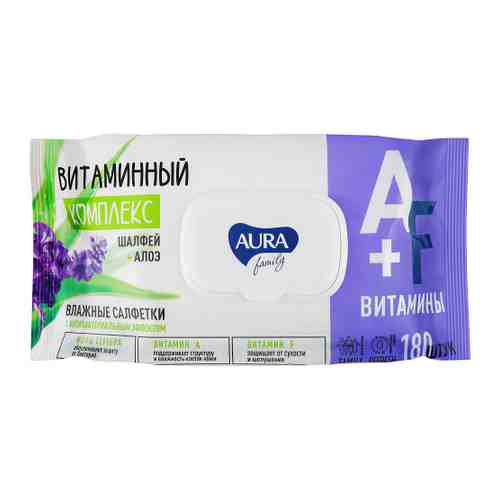 Влажные салфетки Aura Family с антибактериальным эффектом big-pack 180 штук арт. 3469921