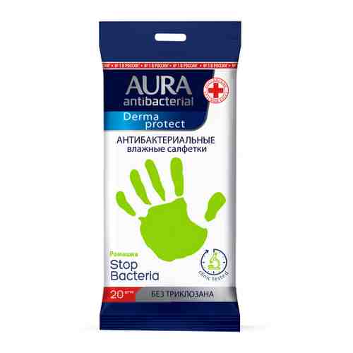 Влажные салфетки Aura Antibacterial очищающие с антибактериальным эффектом 20 штук арт. 3344459