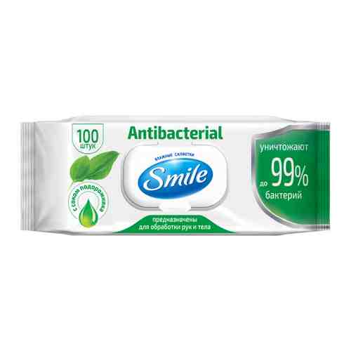 Влажные салфетки Smile Antibacterial с подорожником с клапаном 100 штук арт. 3512619