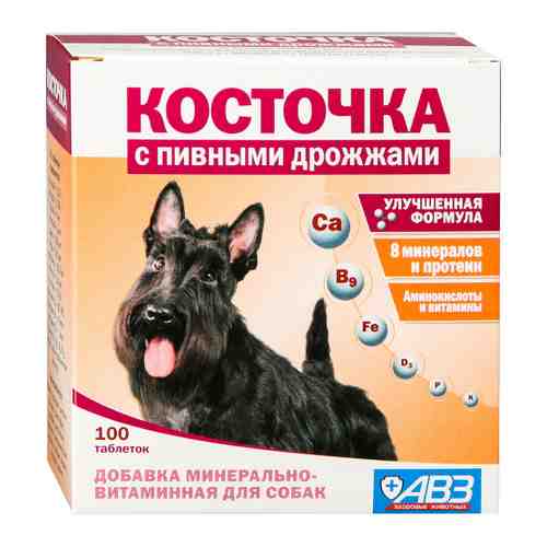 Витаминно-минеральная добавка АВЗ Косточка с пивными дрожжами для собак 100 таблеток арт. 3499197
