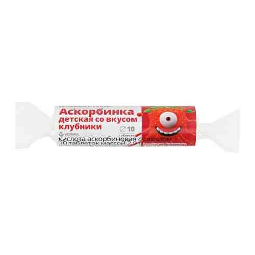 Vitateka Аскорбинка детская с сахаром со вкусом клубники 20 мг (10 таблеток) арт. 3285789
