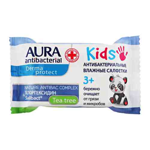Влажные салфетки детские Aura Kids антибактериальны с 3 лет ассорти 15 штук арт. 3422162