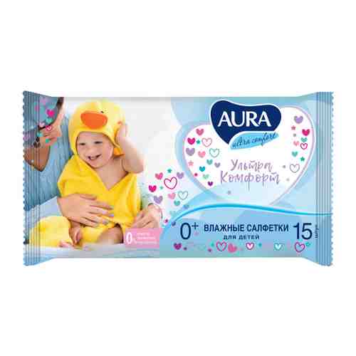 Влажные салфетки детские Aura Ultra Comfort 15 штук арт. 3516940