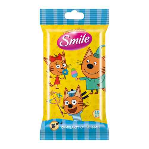 Влажные салфетки детские Smile Три Кота очищающие от чернил ассорти 15 штук арт. 3501942