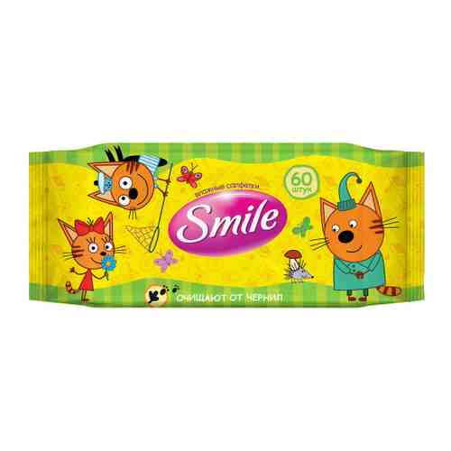 Влажные салфетки детские Smile Три Кота очищающие от чернил ассорти 60 штук арт. 3501933
