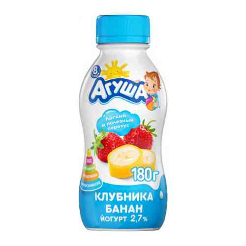 Йогурт Агуша детский питьевой клубника банан с 8 месяцев 2.7% 180 г арт. 3484329