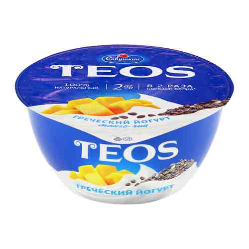 Йогурт Савушкин Teos греческий манго и чиа 2% 140 г арт. 3410200