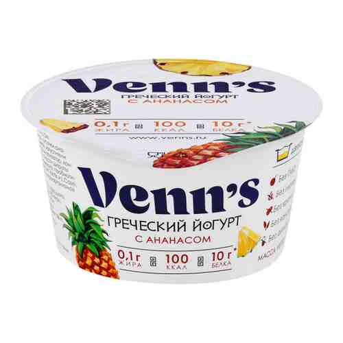 Йогурт Venn's греческий обезжиренный ананас 0.1% 130 г арт. 3381202
