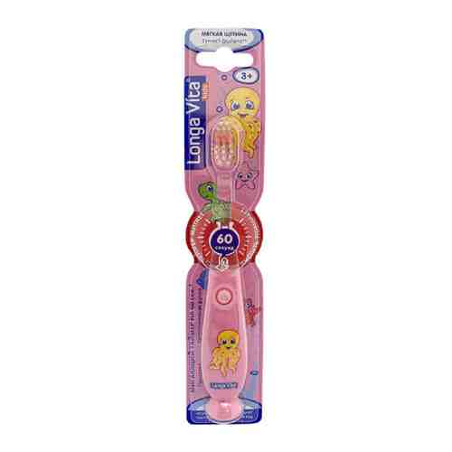 Зубная щетка детская Longa Vita Забавные Зверята мигающая с присоской розовая с 3 до 6 лет арт. 3506475