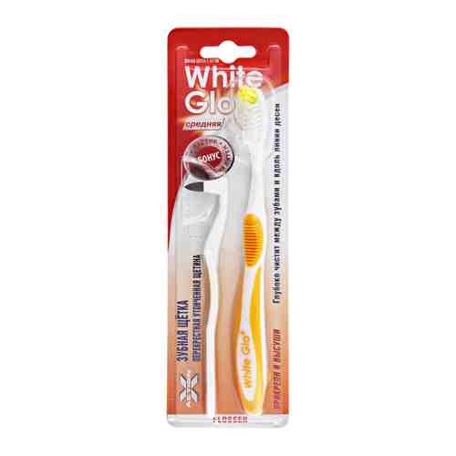 Зубная щетка White Glo Flosser и ластик для удаления налета с утонченной щетиной средняя жесткость оранжевая арт. 3504771