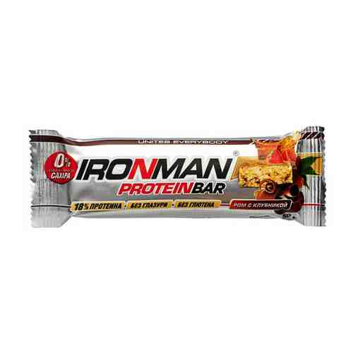 Батончик Ironman протеиновый 18% Protein Bar со вкусом рома и клубники модерн 50 г арт. 3468928