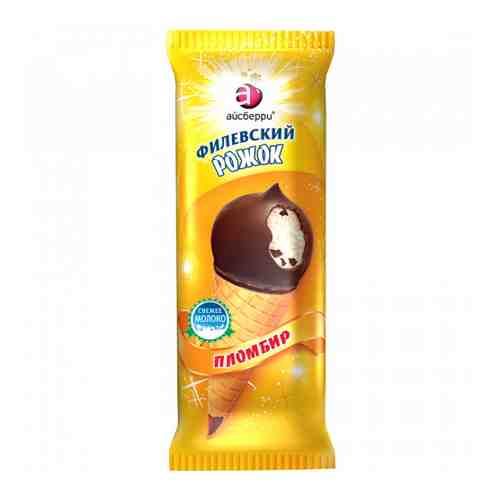 Мороженое Филевское пломбир ванильный в вафельном сахарном рожке в шоколадной глазури 60 г арт. 3372700