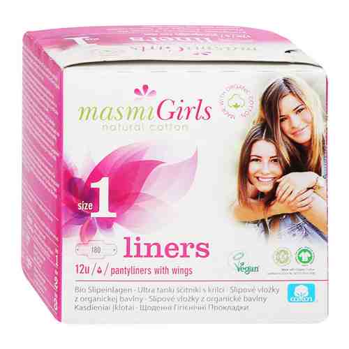 Прокладки ежедневные Masmi Girls Органический хлопок ультратонкие с крылышками для девочек-подростков 12 штук арт. 3420185