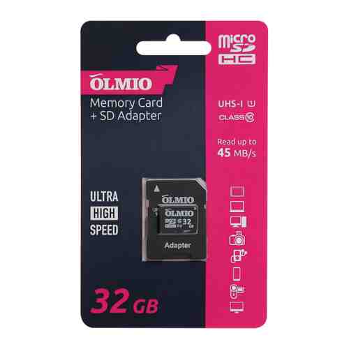 Карта памяти Olmio microSDHC 32GB Class 10 UHS-I c адаптером арт. 3507300
