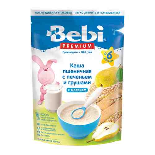 Каша Bebi Premium пшеничная молочная с печеньем и грушами с 6 месяцев 200 г арт. 3516507