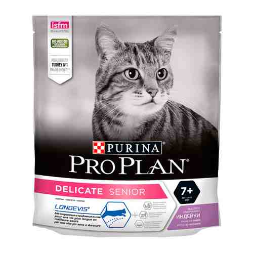 Корм сухой Pro Plan Delicate Senior с индейкой при чувствительном пищеварении для взрослых кошек старше 7 лет 400 г арт. 3383683