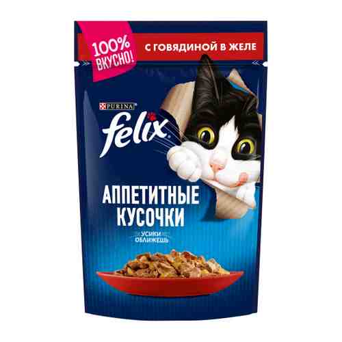 Корм влажный Felix Аппетитные кусочки с говядиной для взрослых кошек 85 г арт. 3184499