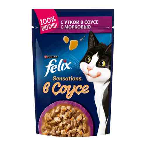Корм влажный Felix Sensations для взрослых кошек с уткой в соусе с морковью 85 г арт. 3253404