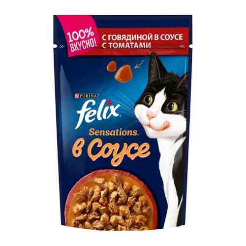 Корм влажный Felix Sensations в соусе с говядиной и томатами для кошек 85 г арт. 3253403