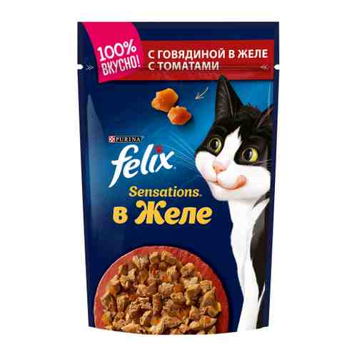 Корм влажный Felix Sensations в желе с говядиной и томатами для кошек 85 г арт. 3225093