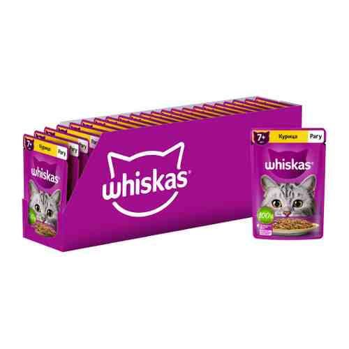 Корм влажный Whiskas полнорационны рагу с курицей для кошек старше 7 лет 28 штук по 75 г арт. 3456201