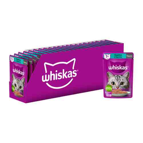 Корм влажный Whiskas полнорационный паштет с индейкой и кроликом для взрослых кошек 24 штуки по 75 г арт. 3456212