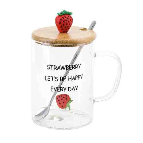 Кружка ENS Strawberry стеклянная с крышкой и ложкой 450 мл 9902910-4 арт. 3447940