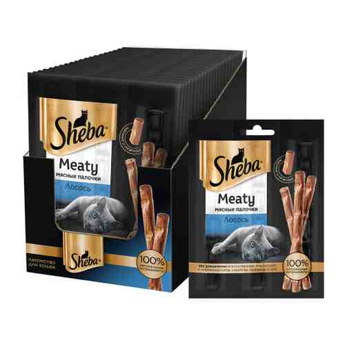Лакомство Sheba Meaty Мясные палочки с лососем для кошек 20 штук по 12 г арт. 3434198