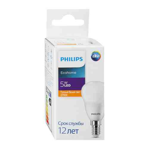 Лампа Philips Ecohome LED P45 5Вт 2700К Е14 шар матовый арт. 3519872