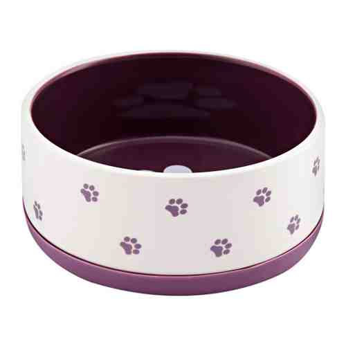Миска КерамикАрт керамическая нескользящая белая с фиолетовым для собак 360 мл арт. 3474769