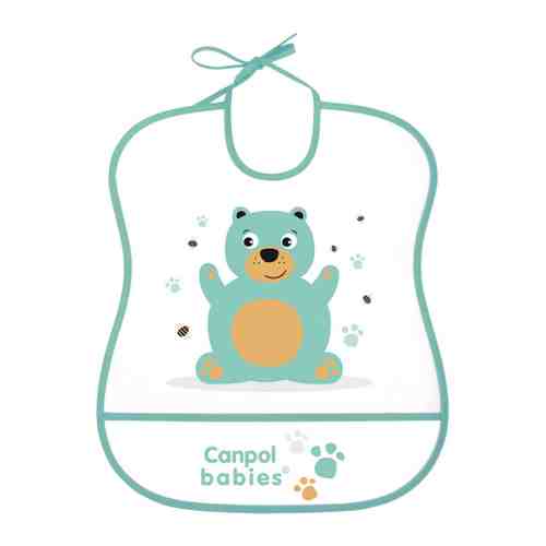 Нагрудник детский Canpol babies Мишка пластиковый мягкий от 6 месяцев бирюзовый арт. 3382355